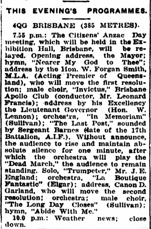 Excerpt from "The Telegraph" of 25 April 1927 (page 3).